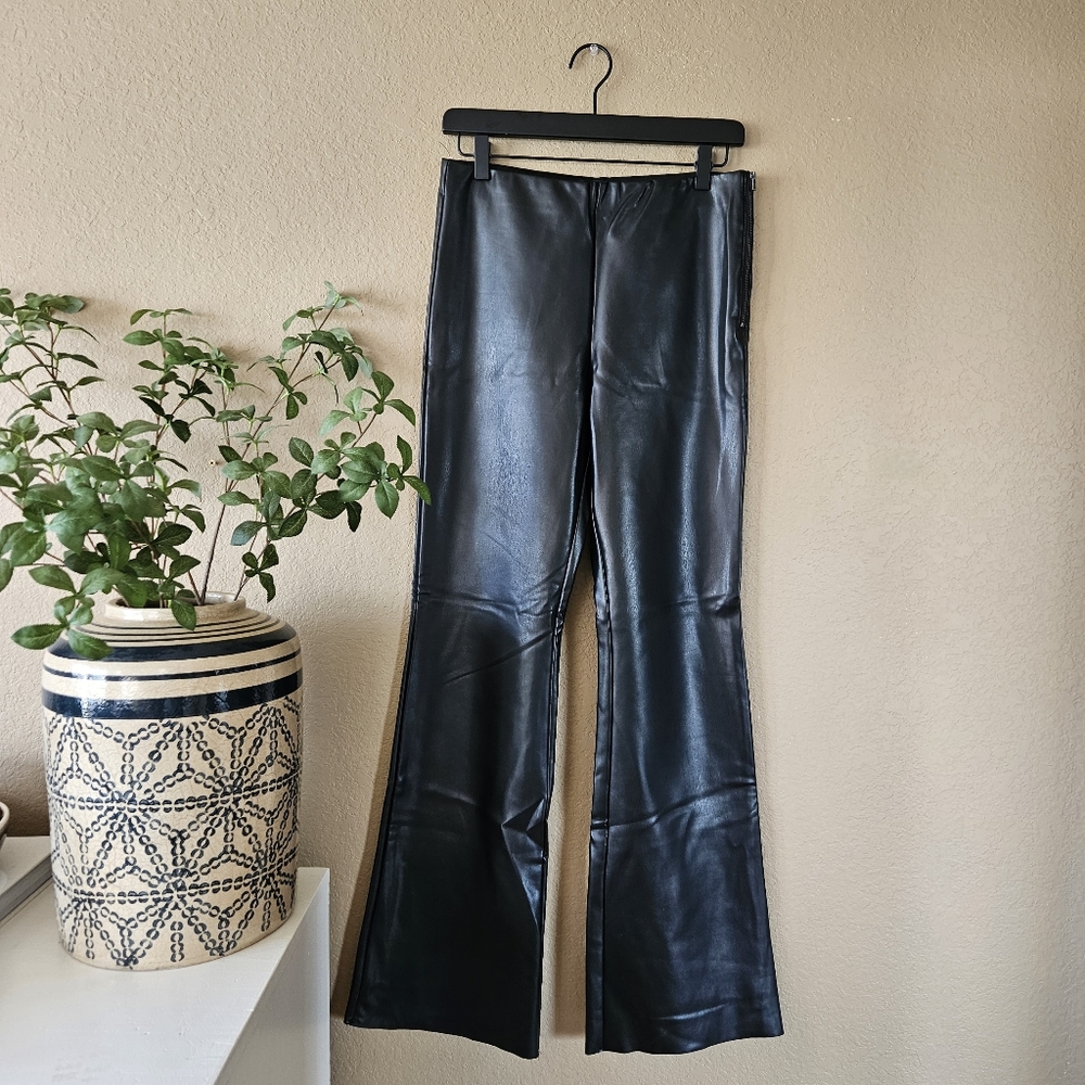 Forever 21 Faux Leather Flare Pants, Large | Black